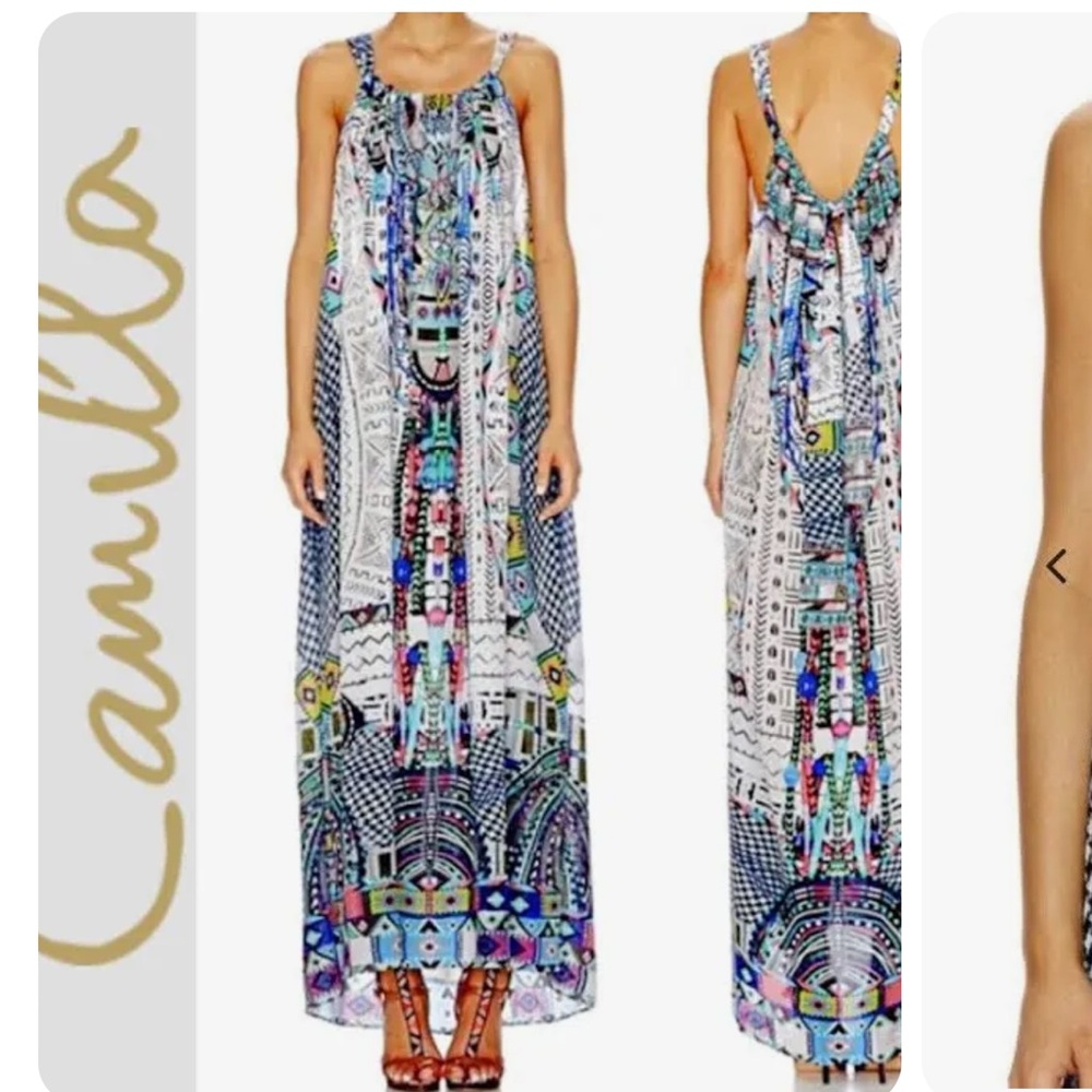 Camilla Maasai Moss Print Silk Crepe de Chine Drawstring Maxi Dress